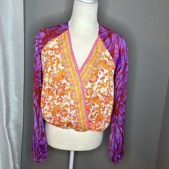 Free People Cruisin Together multi Print yellow and purple blouse size XS - Picture 8 of 12
